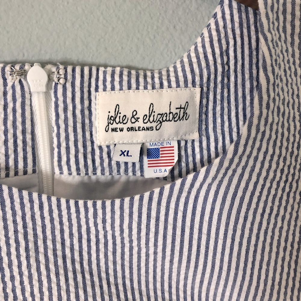 Jolie & Elizabeth scallop edge blue seersucker dress with pockets size XL